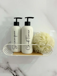 ESTANTE ADHESIVO METAL Y BAMBU BLANCO - comprar online