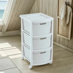 ORGANIZADOR CON RUEDAS CAJONERA SIMIL RATAN 3 CAJONES BLANCA - comprar online