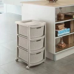 ORGANIZADOR CON RUEDAS CAJONERA SIMIL RATAN 3 CAJONES TAUPE - comprar online