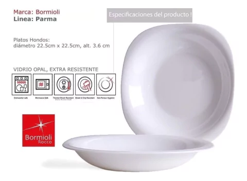 PLATO HONDO CUADRADO PARMA - 24CM.