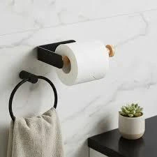 PORTA ROLLO PAPEL HIGIENICO ADHESIVO NEGRO CON BAMBU