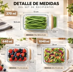 SET X3 TUPPER DE VIDRIO C/TAPA BAMBU (370ML-640ML- 1040ML) en internet