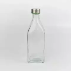 BOTELLA CUADRADA DE VIDRIO TAPA DE ACERO 1 litro