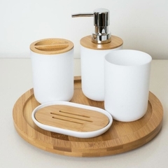 SET DE BAÑO NÓRDICO PVC CON BAMBU - 4 COLORES Y 4 PIEZAS - comprar online