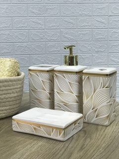 SET DE BAÑO 4 PIEZAS HOJAS DORADO - comprar online