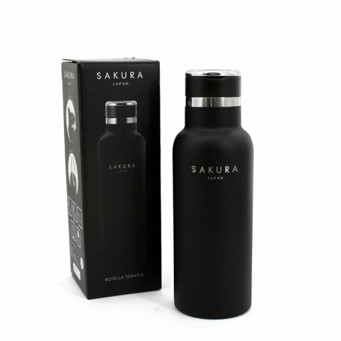 BOTELLA TERMICA SAKURA 450ML ACERO INOX NEGRO MATE