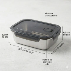 1000ml CONTENEDOR RECTANGULARES DE ACERO INOXIDABLE APTO MICROONDAS - comprar online
