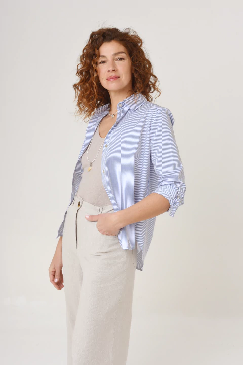 CAMISA DULCE RAYAS CELESTE