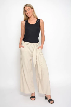 Palazzo TOLKIEN de lino elastizado con lazo cruzado (2043) - tienda online