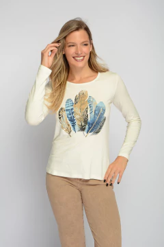 Remera KLAUS estampa plumas (5808) - comprar online