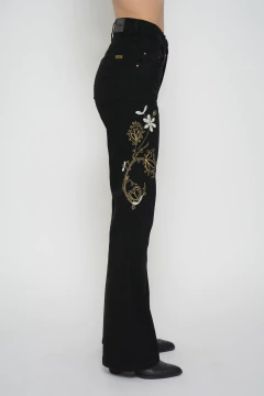 Imagen de Mini oxford CHRIS bordado flores negro (J6109)