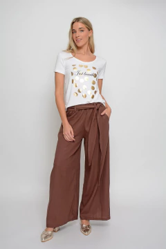 Palazzo TOLKIEN de lino elastizado con lazo cruzado (2043)