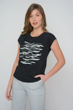 Remera ACACIA de algodón con ondas de glitter (5917)