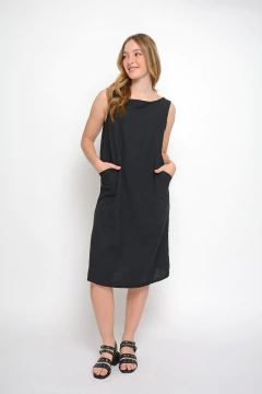 Vestido SARAMAGO cuello bote de lino c/ lycra (2027) - comprar online
