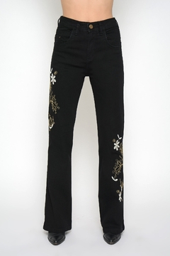 Mini oxford CHRIS bordado flores negro (J6109) - tienda online