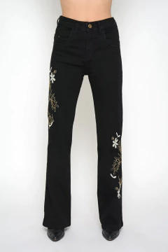 Mini oxford CHRIS bordado flores negro (J6109) - tienda online