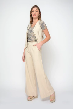 Palazzo ROBLE de lino elastizado con cierre y botones (5916) en internet