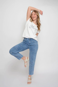 Mom COELHO tachas y recortes celeste (J6317) en internet