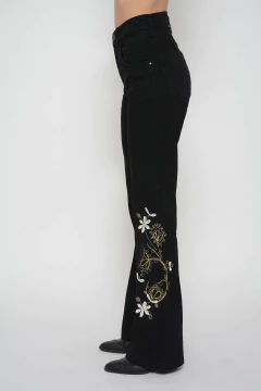 Mini oxford CHRIS bordado flores negro (J6109)