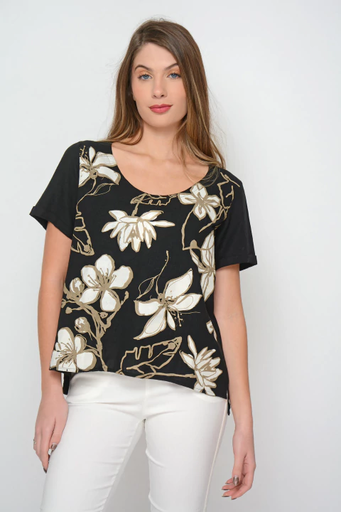 Remera CEDRO de lino con flores estampadas (5911)
