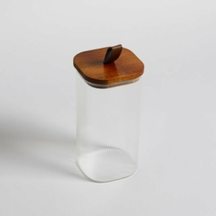 Frasco 1600ml cuad. rayas tapa acacia - comprar online