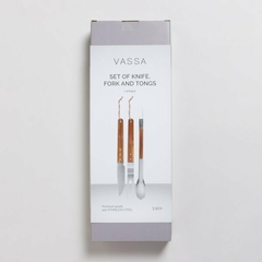 Set asado y pinza acero inox y acacia - Almacen de Funes