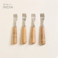 Set x4 tenedores 14x2cm acero inox y ratan