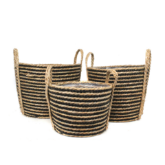 Canasto 33X25CM natural y negro raya fina