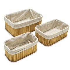 CANASTO BAMBOO Y TELA 16x26xh10cm - comprar online