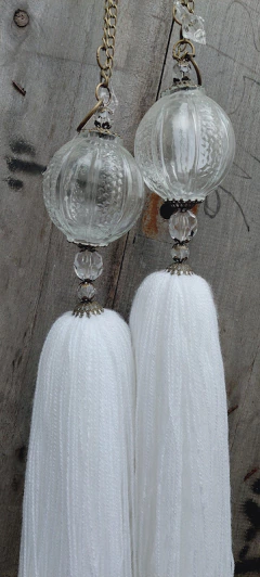 Borla bocha labrada vidrio lana BLANCA- bronce - comprar online