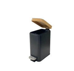 CESTO 5L RECT NEGRO TAPA BAMBOO CIERRE SUAVE
