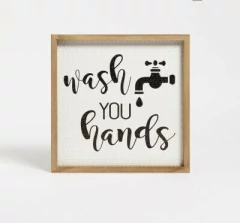 Cuadro 30x30 madera esterilla WASH YOUR HANDS
