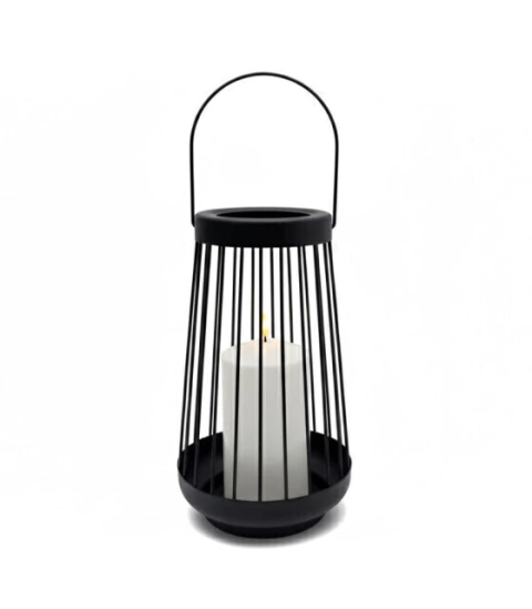 Farol Negro 26 cm con Vela Pilar LED