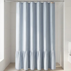 CORTINA BAÑO C/ 1 VOLADO OXFORD CELESTE - comprar online