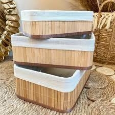 Canasto bamboo y tela M - comprar online
