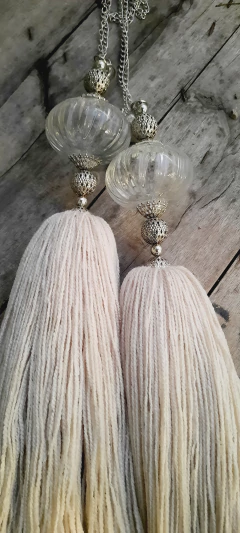 Borla bocha plana gajos vidrio lana beige - niquel - comprar online