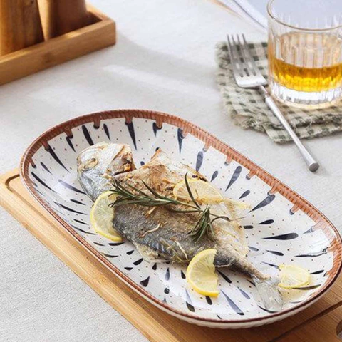 Bandeja Oval Cerámica lluvia 29.2*16.5cm