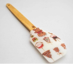 ESPATULA SILICONA Decorada, mango madera 29cm - Almacen de Funes