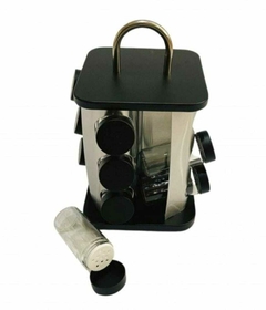 Especiero 12 especies cuadrado acero y negro - comprar online