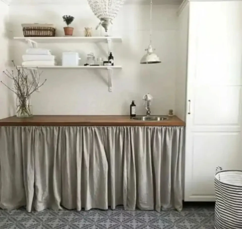 Cortina bajo mesada tussor gris perla