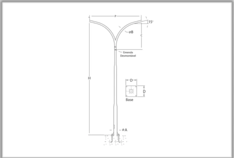 POSTE TELECONICO CURVO DUPLO 6M A 12M C/BASE GALV. FOGO