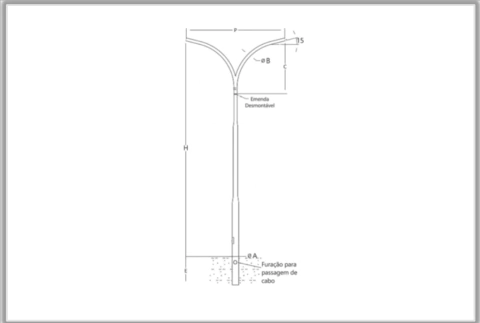 POSTE TELECONICO CURVO DUPLO 3M A 12M ENGASTADO GALV. FOGO
