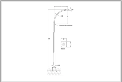 POSTE TELECONICO CURVO 3M A 12M C/BASE E CHUMB. GALV. FOGO