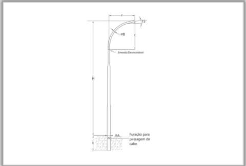 POSTE TELECONICO CURVO SIMPLES 3M A 12M ENGASTADO GALV. FOGO