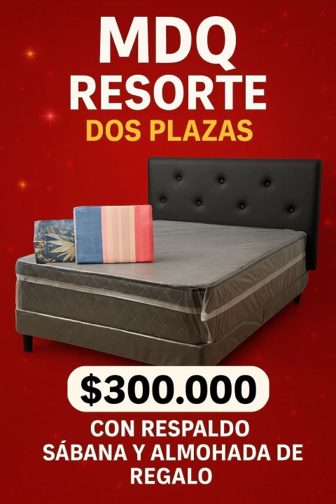 LINEA RESORTE 130 CON RESPALDO DE ECO CUERO sábanas y Almohadas de regaló