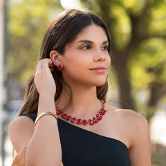CONJUNTO PIEDRAS ROJO DOBLE OVALO en internet