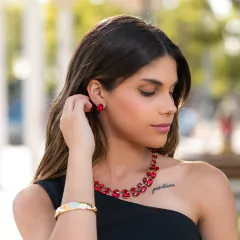 CONJUNTO PIEDRAS ROJO DOBLE OVALO - comprar online