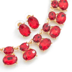 CONJUNTO PIEDRAS ROJO DOBLE OVALO - Soleil Bijouterie - Accesorios de Moda en Córdoba.