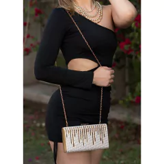 Cartera Clutch Strass y Baguette Dorado en internet