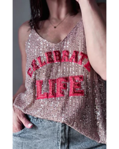 Top glam lentejuelas Celebrate Life - Natalia Dubinsky Customizacion de prendas y Objetos